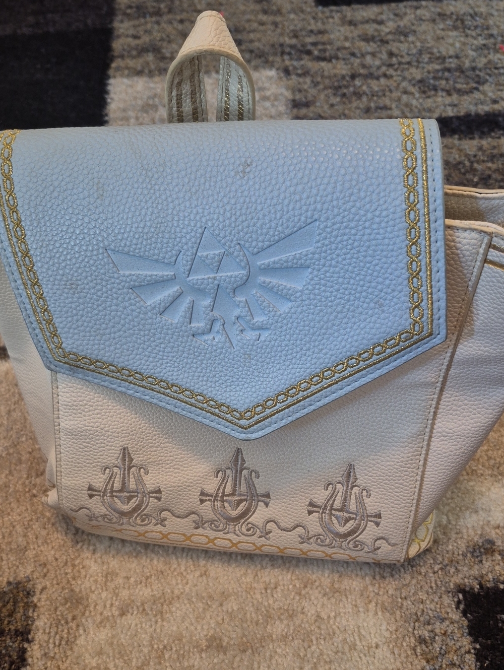 White Embossed Crest Faux-Leather Backpack - The Legend of Zelda Inspired